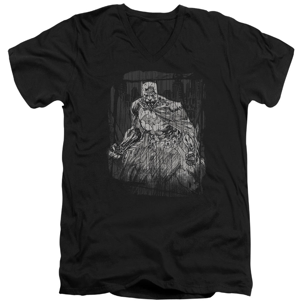 Batman Comics Pencilled Rain Men's 30/1 Cotton Slim V-Neck T-Shirt