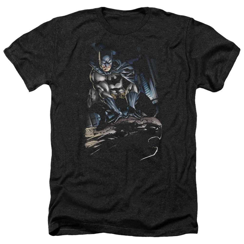 Batman Comics Perched Men's 30/1 Heather 60 40 Poly Short-Sleeve T-Shirt