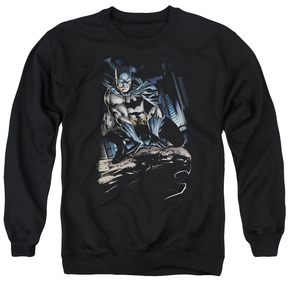 Batman Comics Perched Men's Crewneck 50 50 Poly Long-Sleeve T-Shirt
