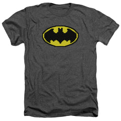 Batman Comics Pixel Symbol Men's 30/1 Heather 60 40 Poly Short-Sleeve T-Shirt
