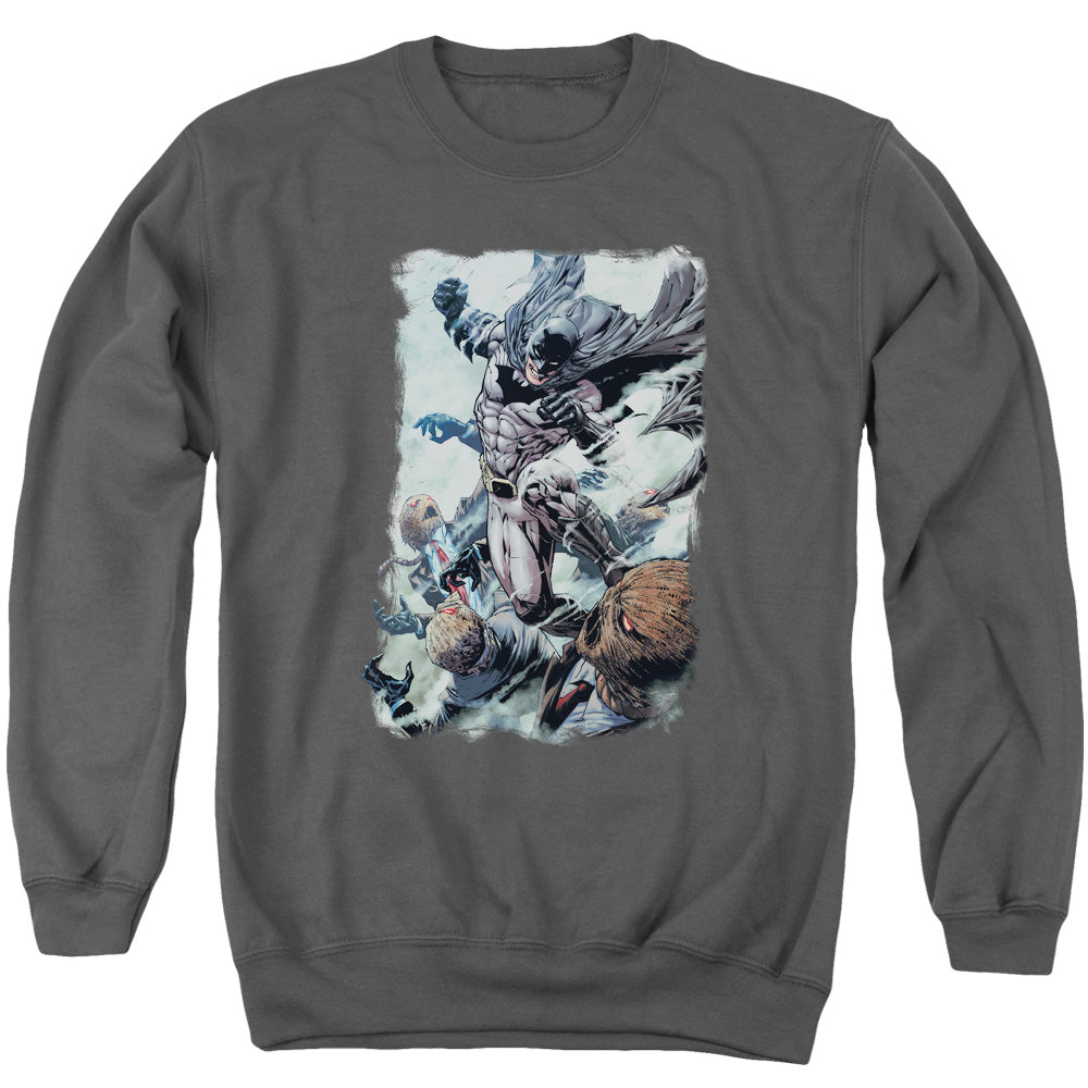 Batman Comics Punch Men's Crewneck 50 50 Poly Long-Sleeve T-Shirt