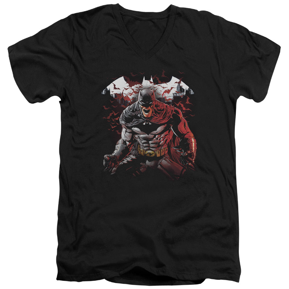 Batman Comics Raging Bat Men's 30/1 Cotton Slim V-Neck T-Shirt