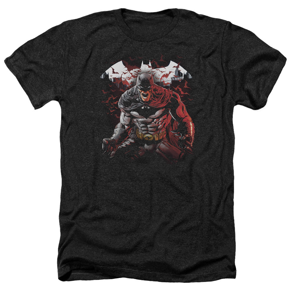 Batman Comics Raging Bat Men's 30/1 Heather 60 40 Poly Short-Sleeve T-Shirt