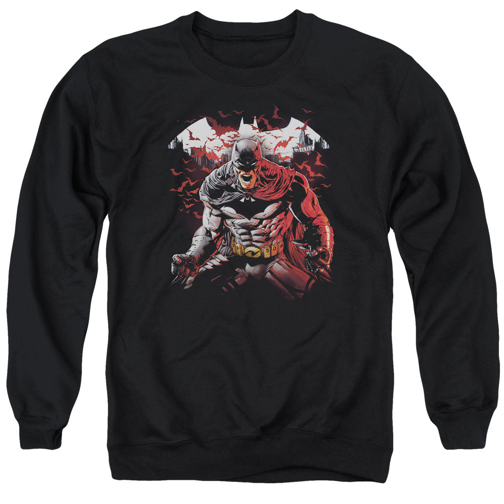 Batman Comics Raging Bat Men's Crewneck 50 50 Poly Long-Sleeve T-Shirt