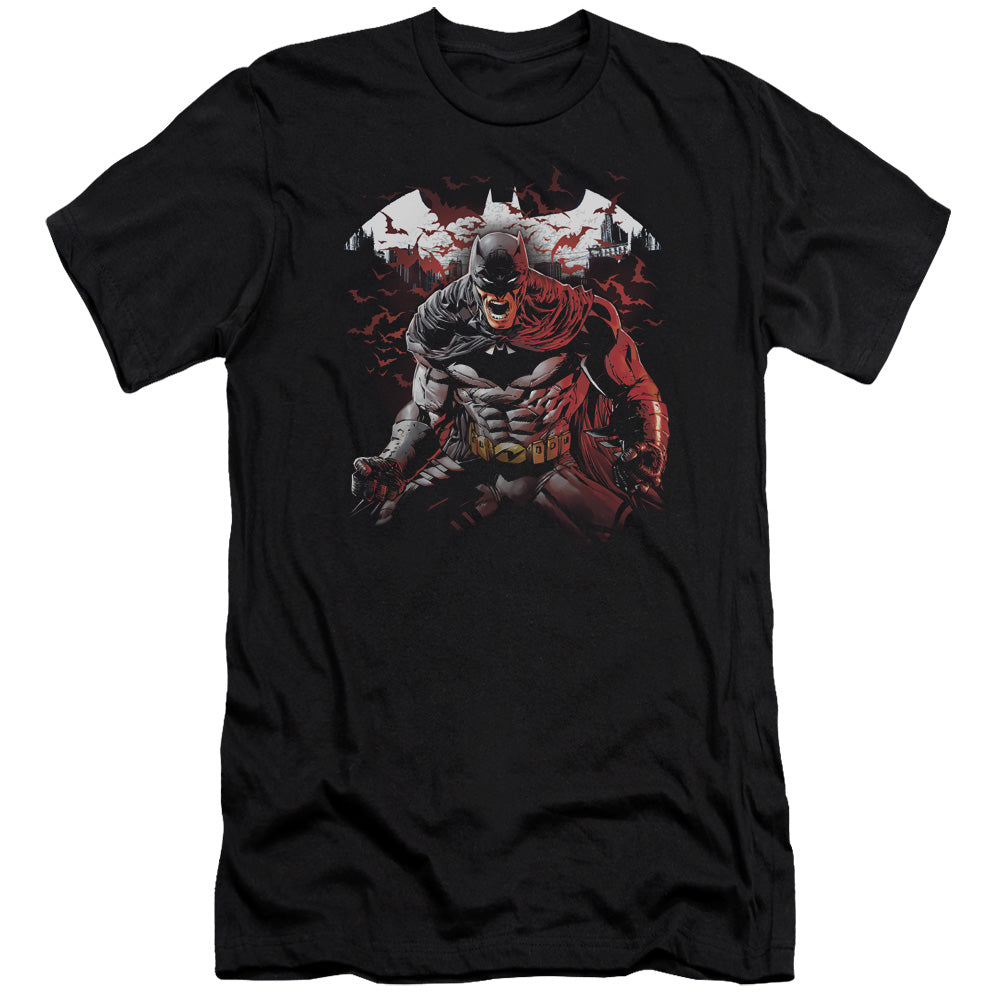 Batman Comics Raging Bat Men's Ultra-Soft 30/1 Cotton Slim Short-Sleeve T-Shirt
