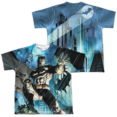 Batman Comics Rainy Rooftop (Front/Back Print) Youth Regular Fit Poly Short-Sleeve T-Shirt