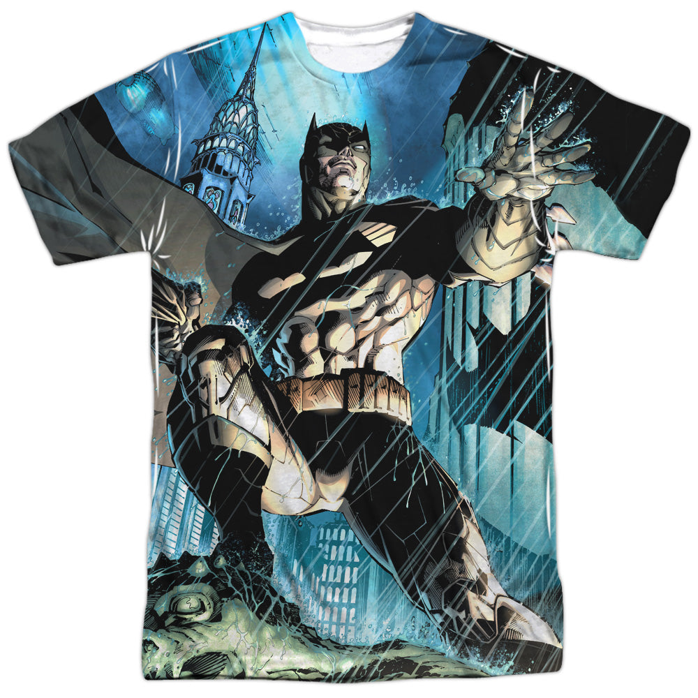 Batman Comics Rainy Rooftop Men's Regular Fit Polyester Short-Sleeve T-Shirt