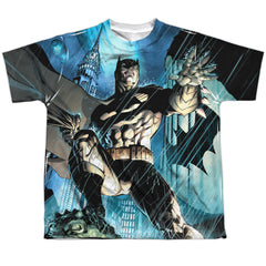 Batman Comics Rainy Rooftop Youth Regular Fit Poly Short-Sleeve T-Shirt
