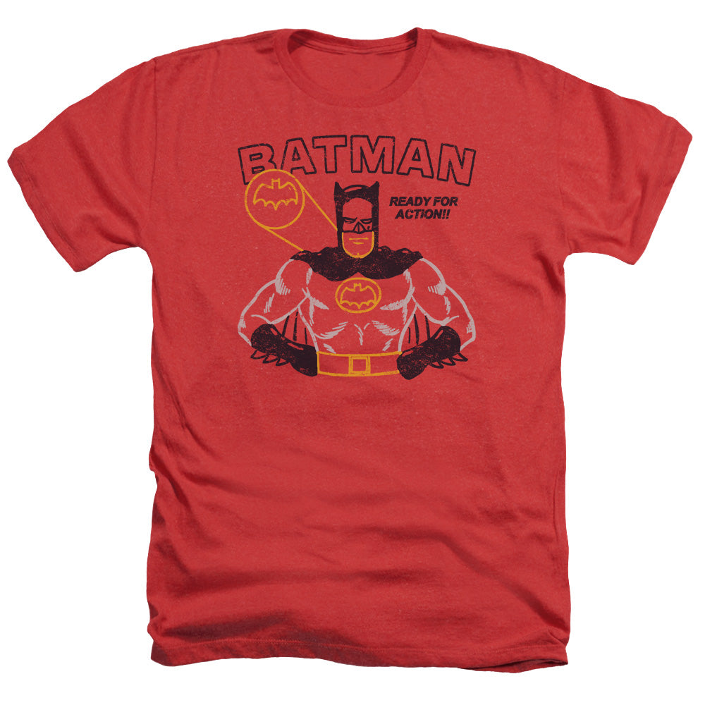 Batman Comics Ready For Action Men's 30/1 Heather 60 40 Poly Short-Sleeve T-Shirt