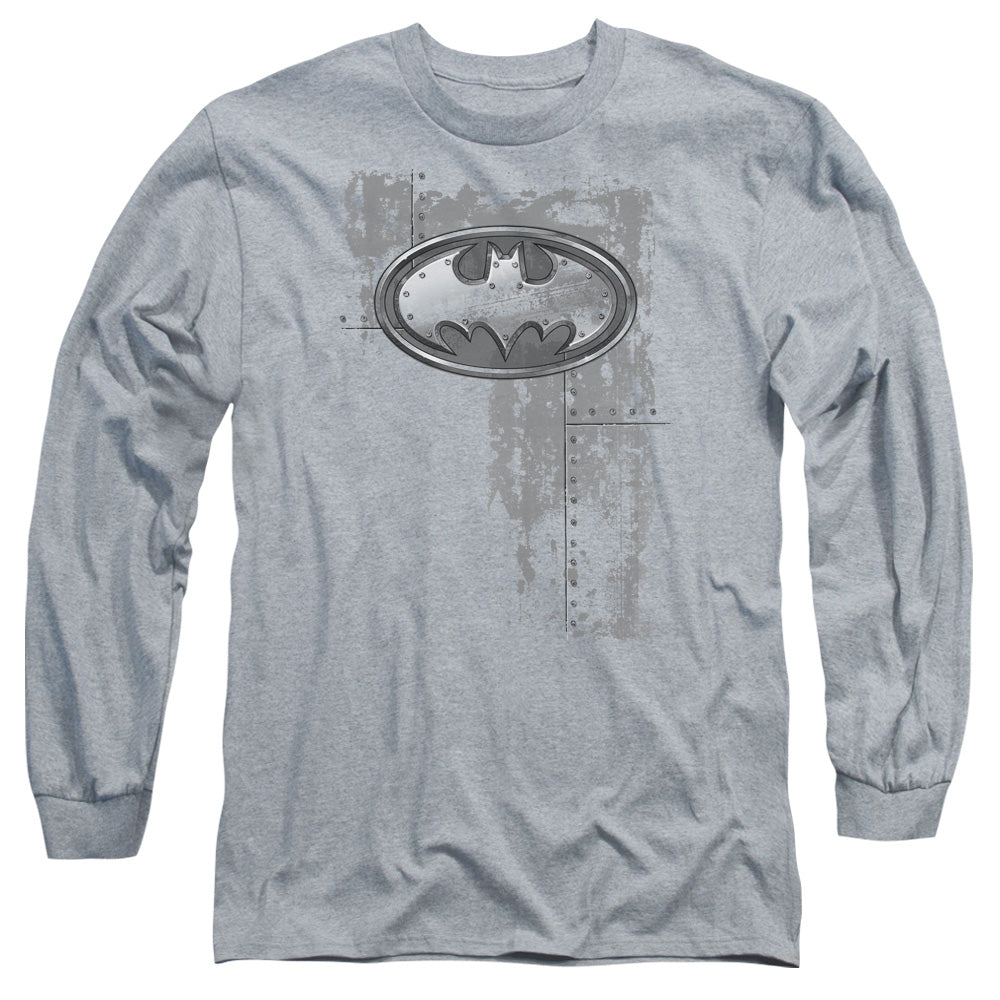 Batman Comics Rivited Metal Logo Men's 18/1 Cotton Long-Sleeve T-Shirt