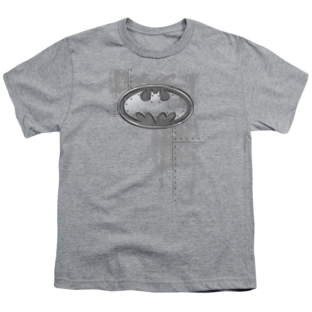 Batman Comics Rivited Metal Logo Youth 18/1 100% Cotton Short-Sleeve T-Shirt