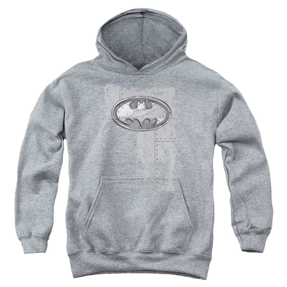 Batman Comics Rivited Metal Logo Youth Cotton Poly Pull-Over Hoodie