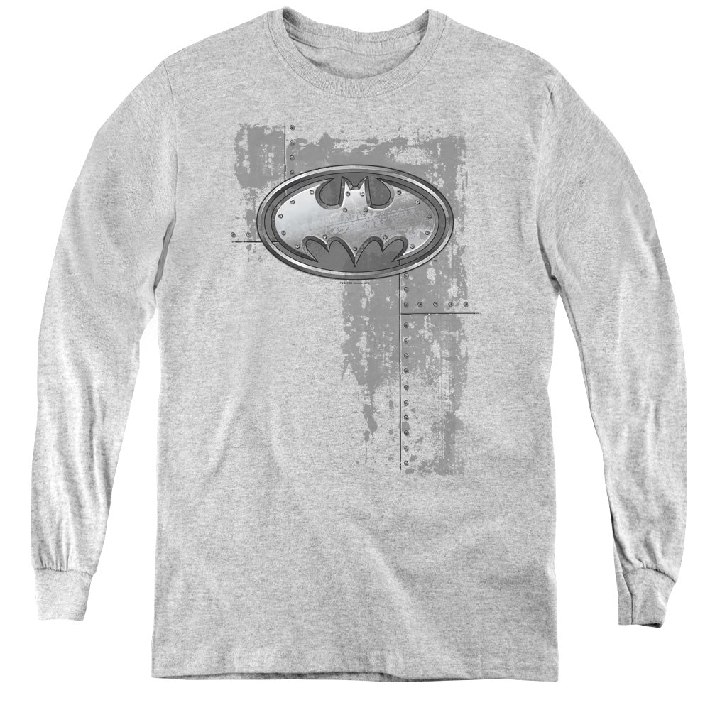 Batman Comics Rivited Metal Logo Youth Long-Sleeve T-Shirt