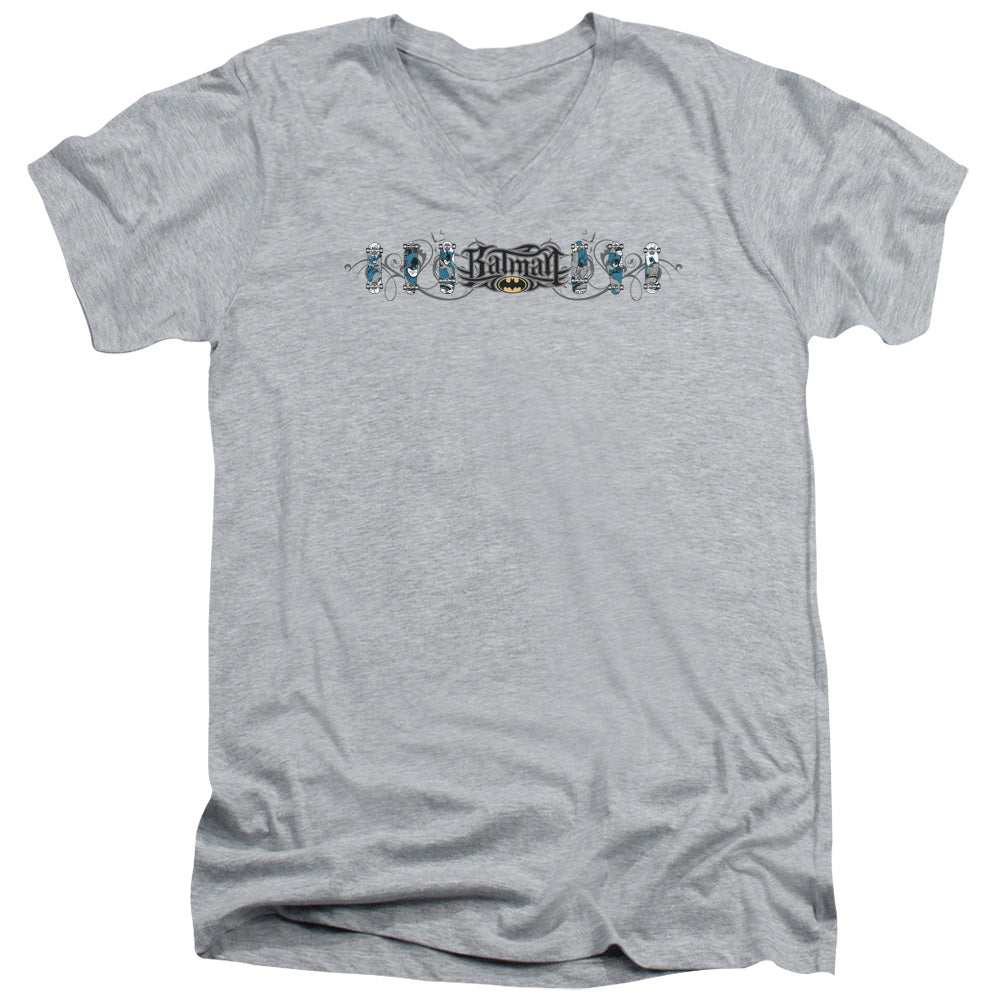 Batman Comics Skateboard Bats Men's 30/1 Cotton Slim V-Neck T-Shirt