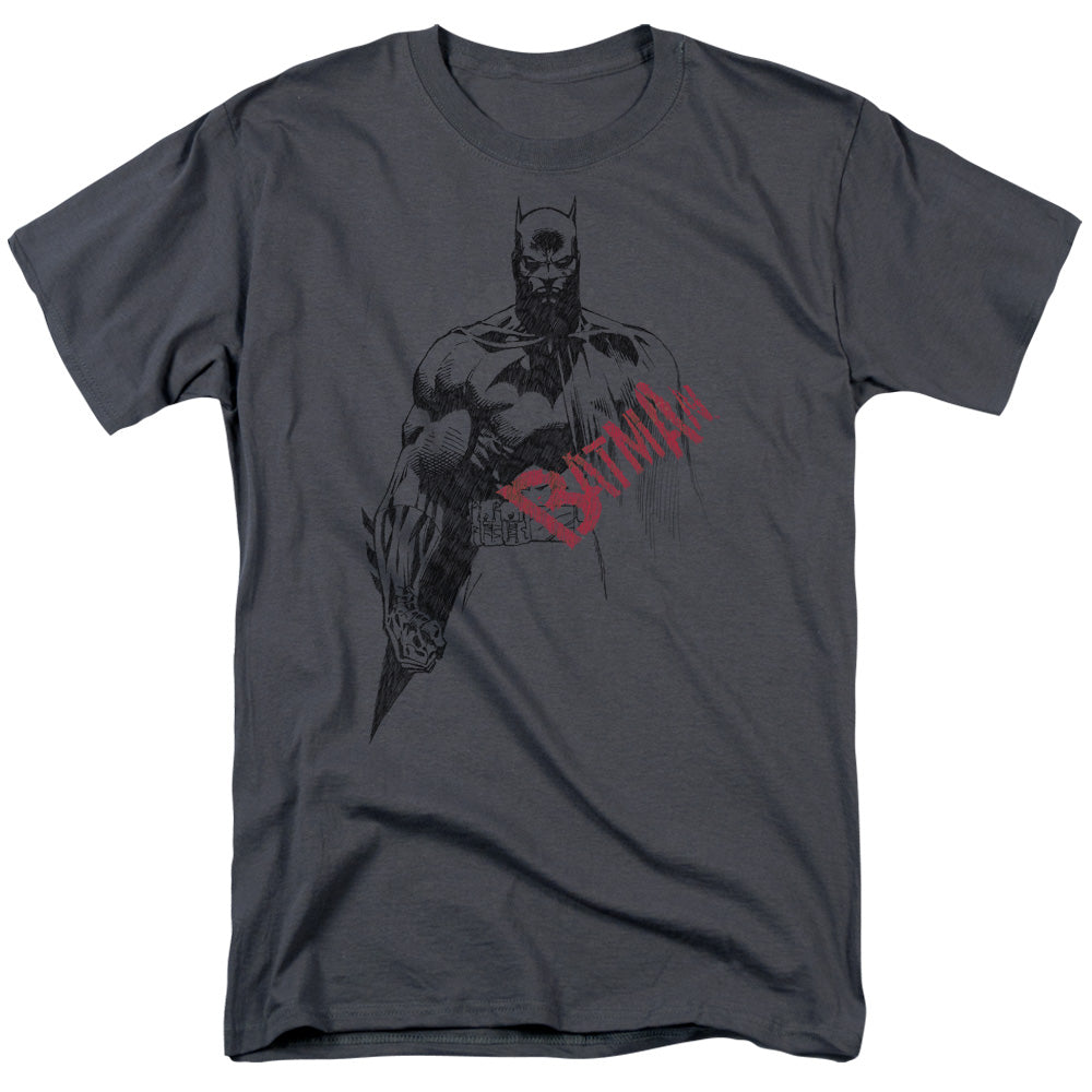 Batman Comics Sketch Bat Red Logo Men's 18/1 Cotton Short-Sleeve T-Shirt