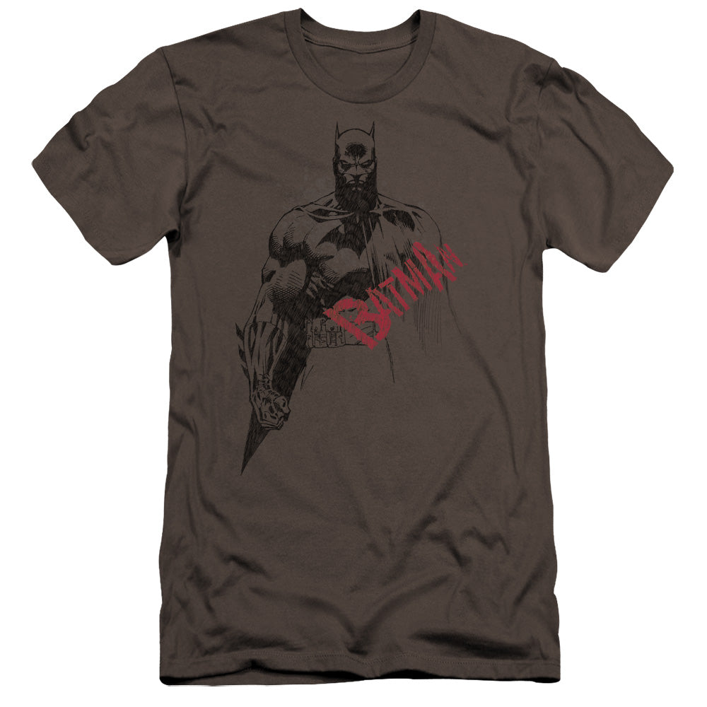 Batman Comics Sketch Bat Red Logo Men's Ultra-Soft 30/1 Cotton Slim Short-Sleeve T-Shirt