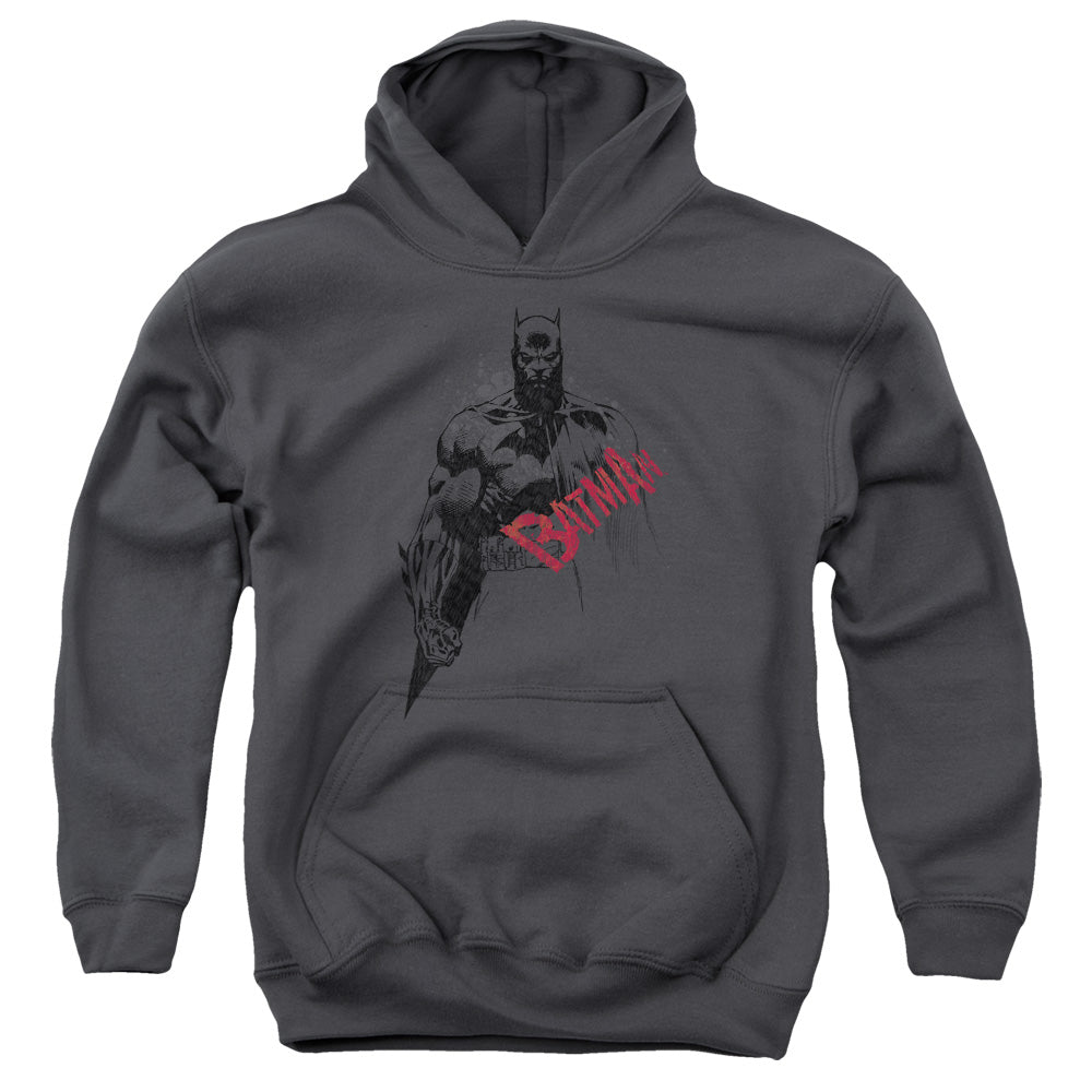 Batman Comics Sketch Bat Red Logo Youth Cotton Poly Pull-Over Hoodie