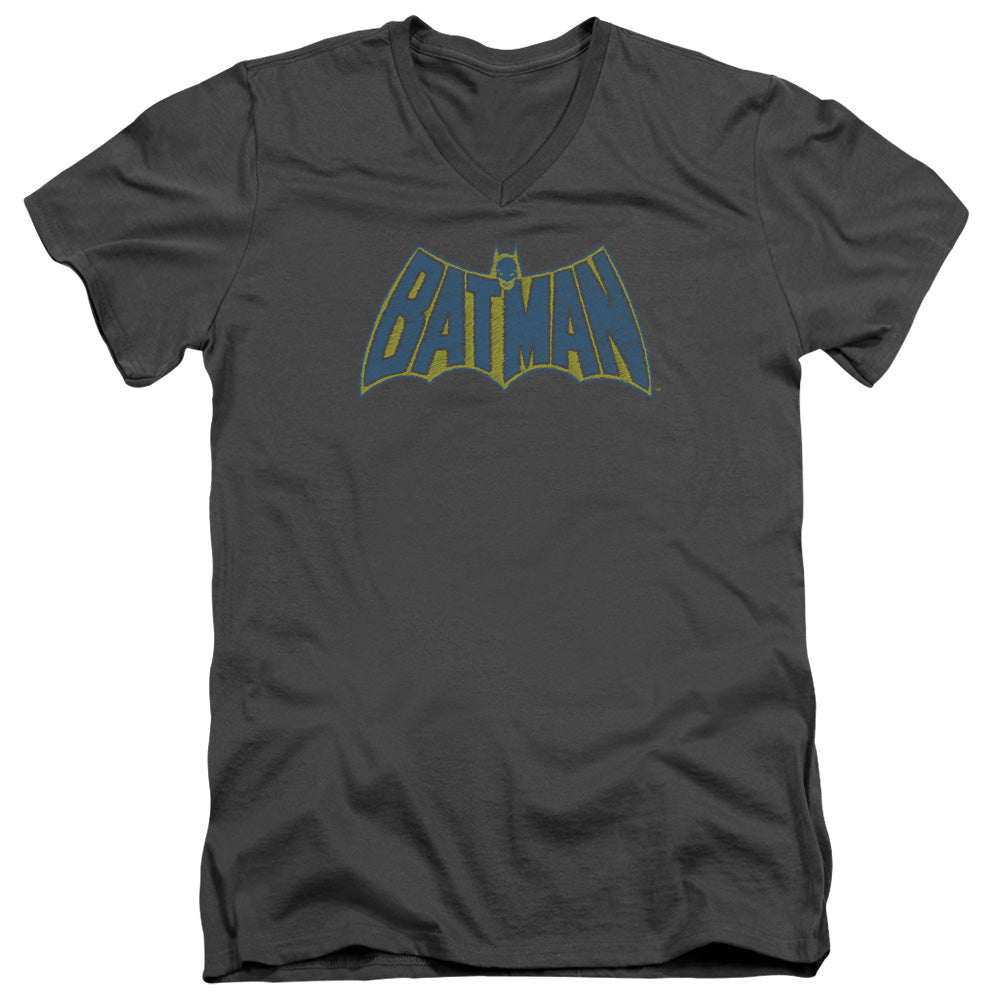 Batman Comics Sketch Logo Men's 30/1 Cotton Slim V-Neck T-Shirt