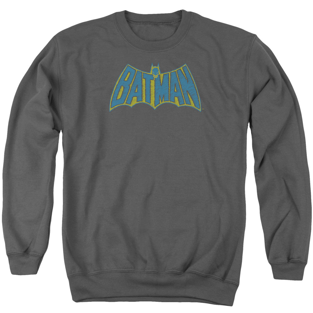 Batman Comics Sketch Logo Men's Crewneck 50 50 Poly Long-Sleeve T-Shirt