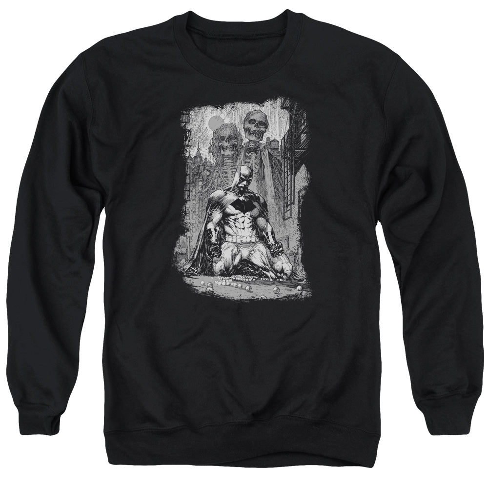 Batman Comics Sketchy Shadows Men's Crewneck 50 50 Poly Long-Sleeve T-Shirt
