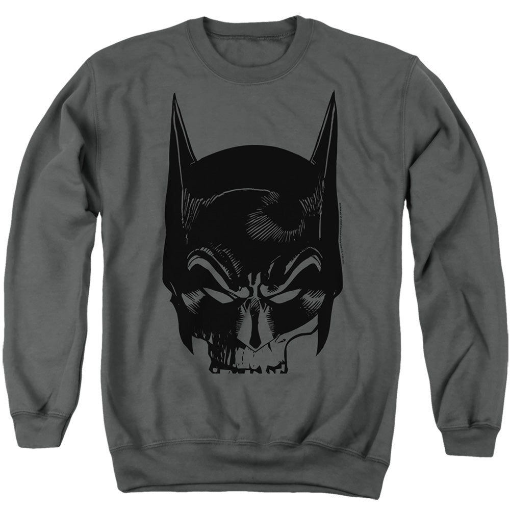 Batman Comics Skull On Gray Men's Crewneck 50 50 Poly Long-Sleeve T-Shirt