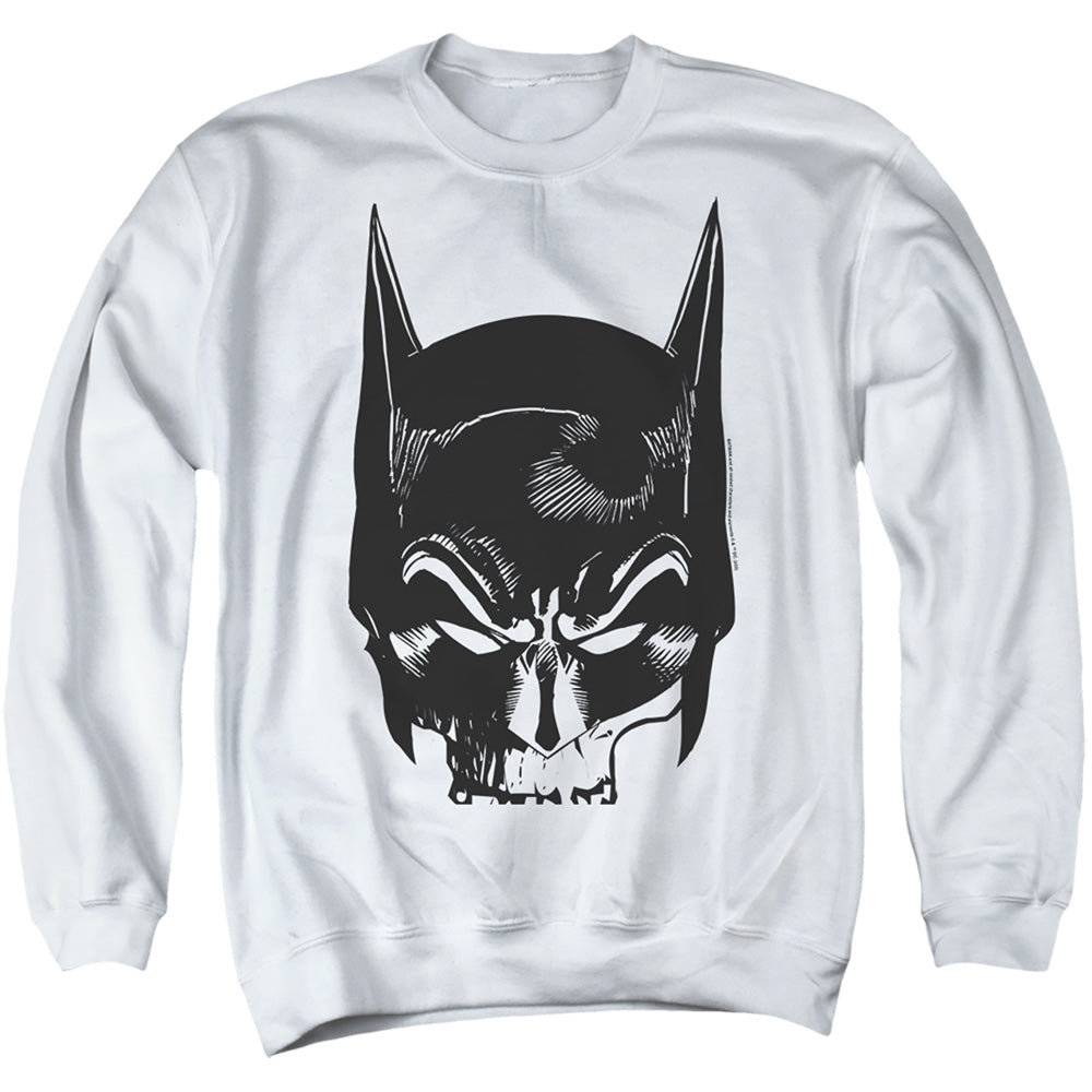 Batman Comics Skull On White Men's Crewneck 50 50 Poly Long-Sleeve T-Shirt