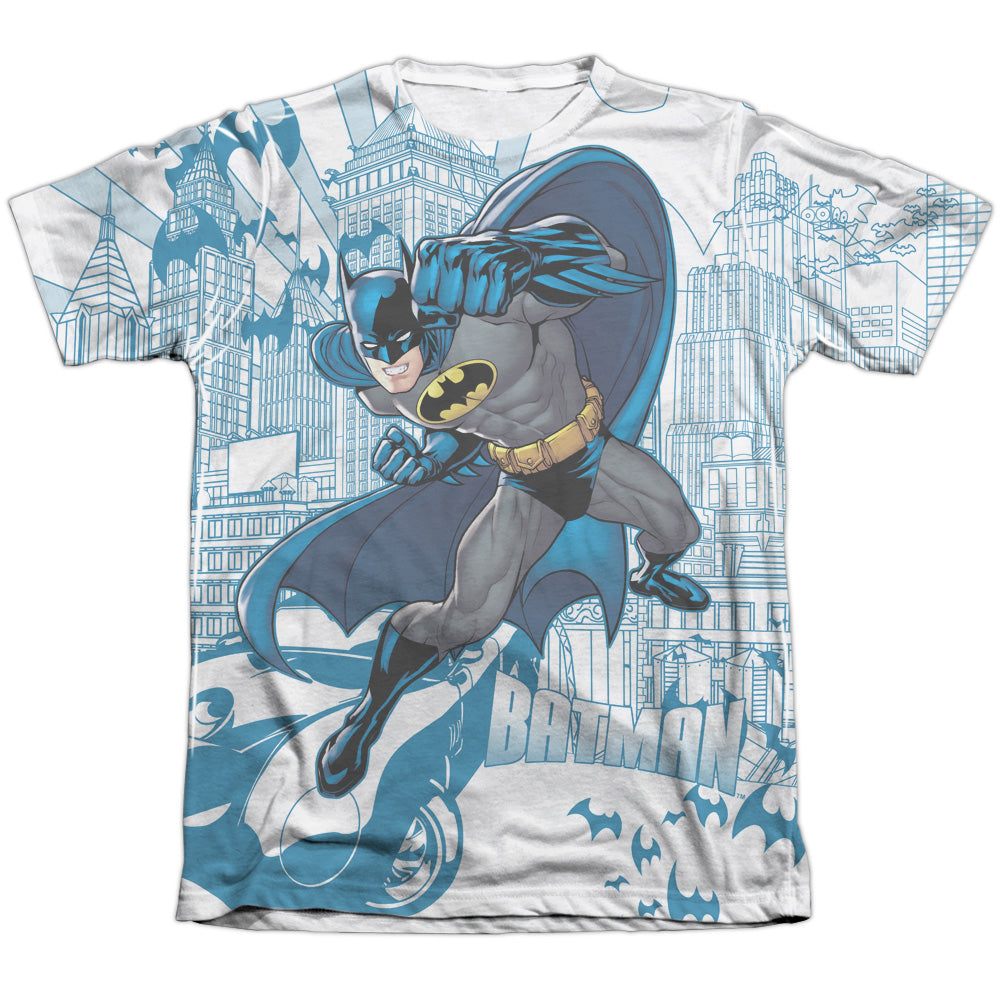 Batman Comics Skyline All Over Men's Regular Fit Poly Cotton Short-Sleeve T-Shirt