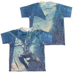 Batman Comics Skyscrapers (Front/Back Print) Youth Regular Fit Poly Short-Sleeve T-Shirt