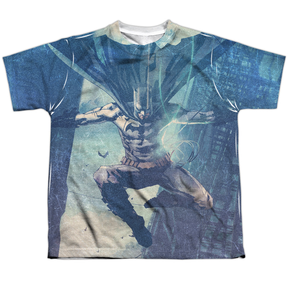 Batman Comics Skyscrapers Youth Regular Fit Poly Short-Sleeve T-Shirt