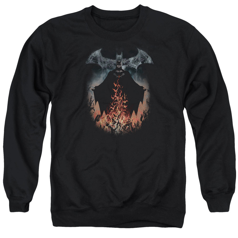Batman Comics Smoke & Fire Men's Crewneck 50 50 Poly Long-Sleeve T-Shirt