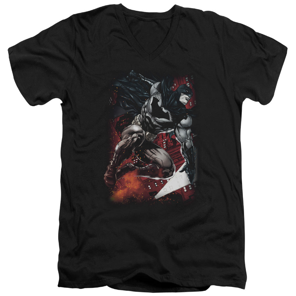 Batman Comics Sparks Leap Men's 30/1 Cotton Slim V-Neck T-Shirt