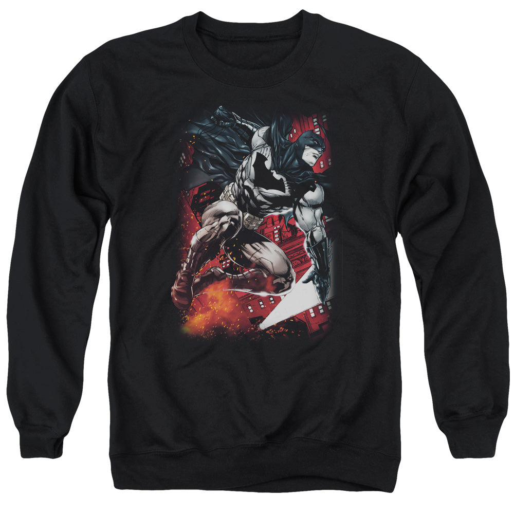 Batman Comics Sparks Leap Men's Crewneck 50 50 Poly Long-Sleeve T-Shirt