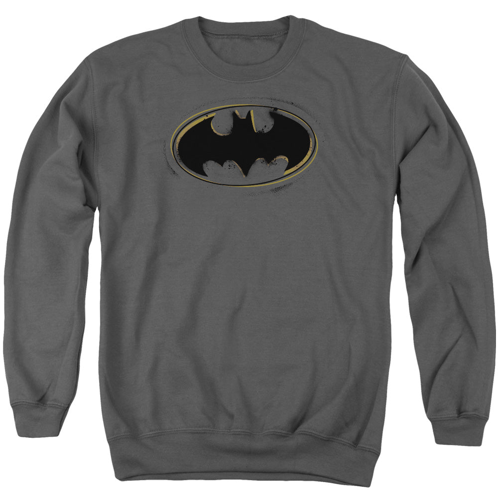 Batman Comics Spray Paint Logo Men's Crewneck 50 50 Poly Long-Sleeve T-Shirt