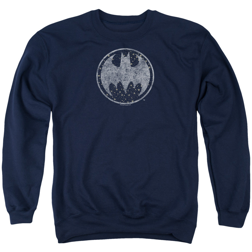 Batman Comics Starry Night Shield Men's Crewneck 50 50 Poly Long-Sleeve T-Shirt