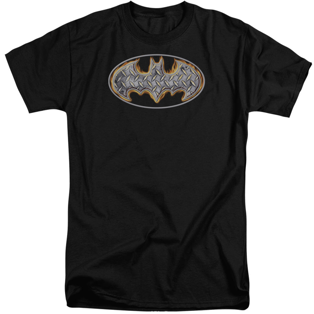 Batman Comics Steel Fire Shield Men's 18/1 Tall Cotton Short-Sleeve T-Shirt