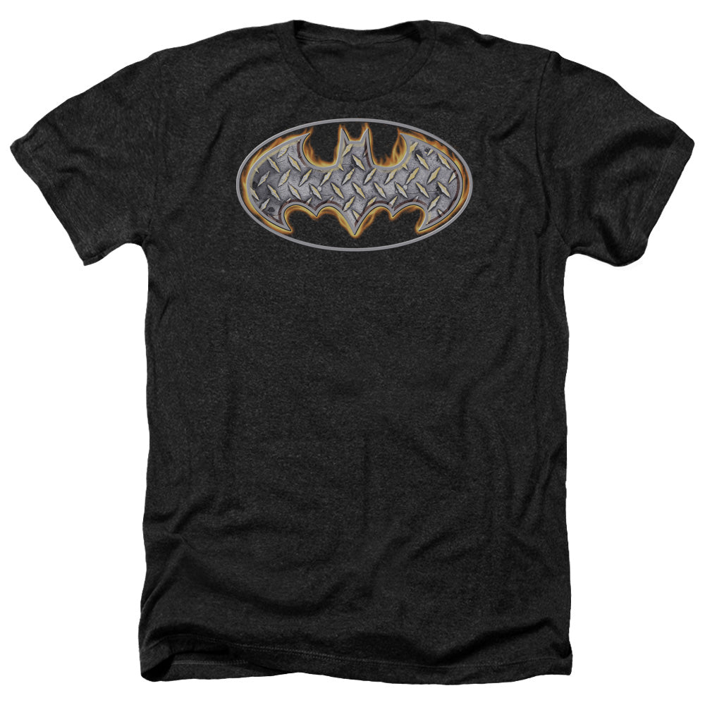 Batman Comics Steel Fire Shield Men's 30/1 Heather 60 40 Poly Short-Sleeve T-Shirt