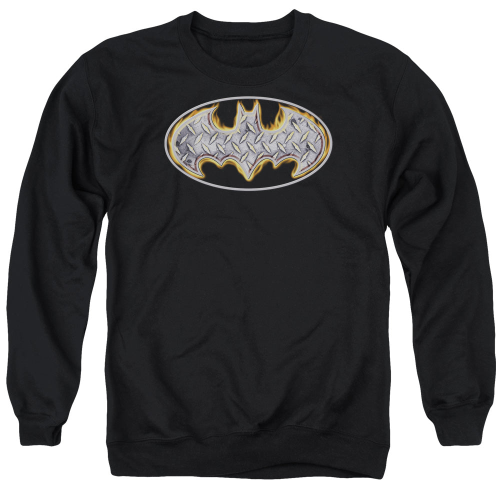 Batman Comics Steel Fire Shield Men's Crewneck 50 50 Poly Long-Sleeve T-Shirt