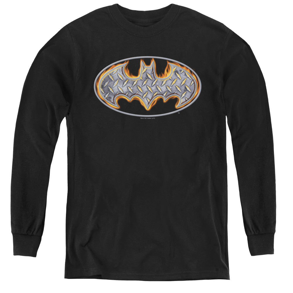 Batman Comics Steel Fire Shield Youth Long-Sleeve T-Shirt