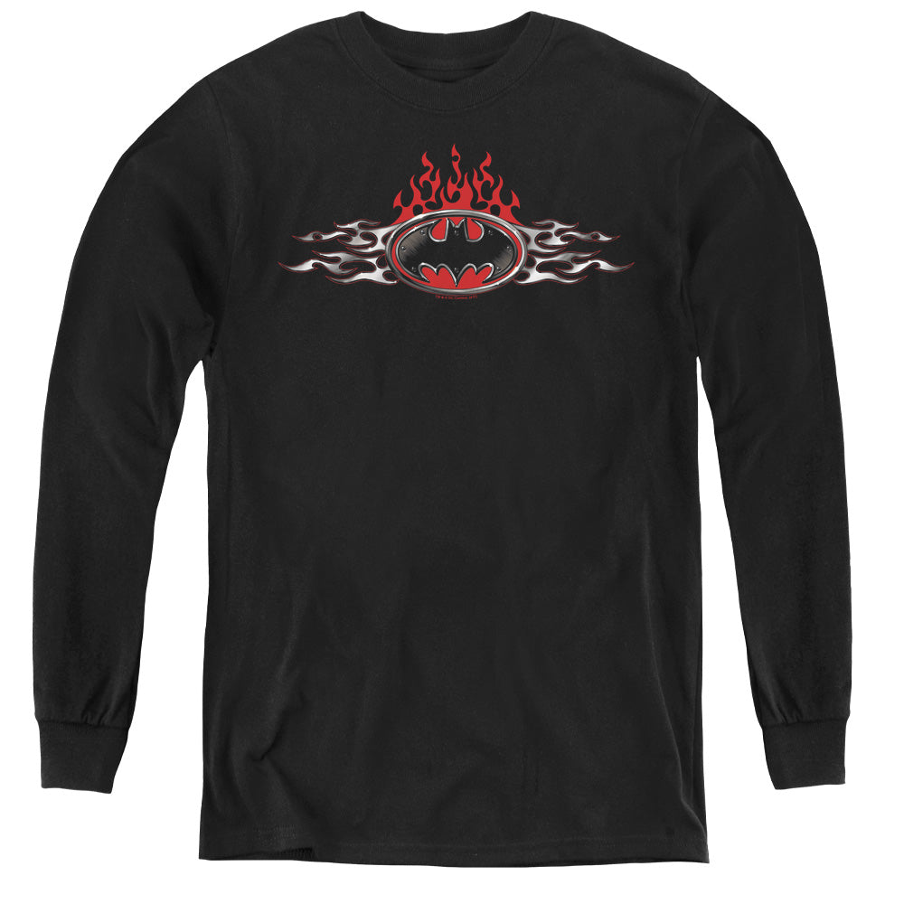 Batman Comics Steel Flames Logo Youth Long-Sleeve T-Shirt