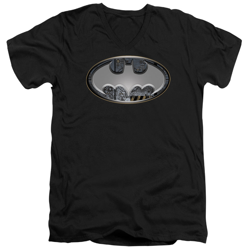 Batman Comics Steel Wall Shield Men's 30/1 Cotton Slim V-Neck T-Shirt