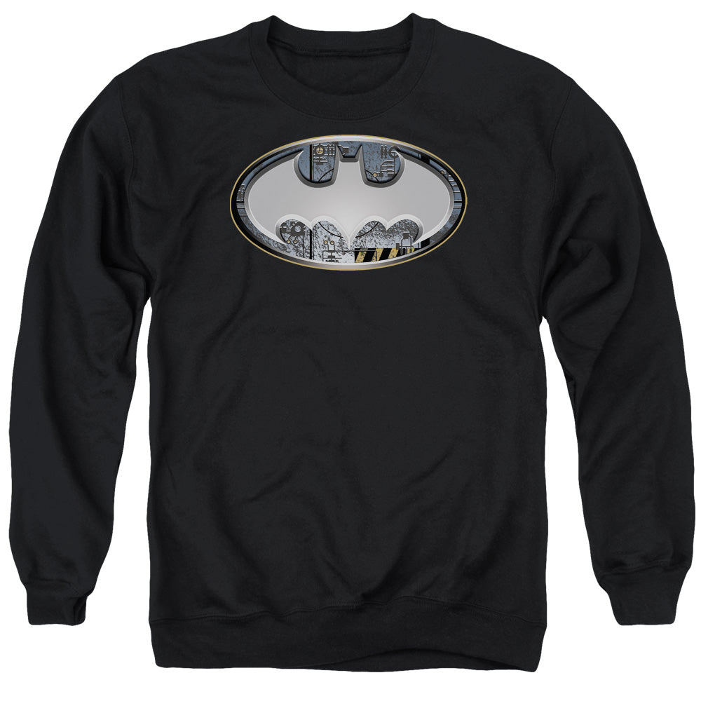 Batman Comics Steel Wall Shield Men's Crewneck 50 50 Poly Long-Sleeve T-Shirt