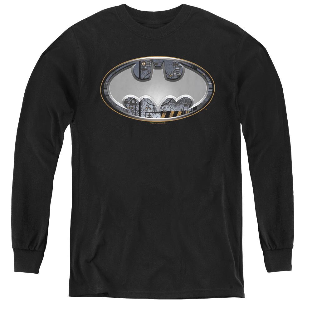 Batman Comics Steel Wall Shield Youth Long-Sleeve T-Shirt