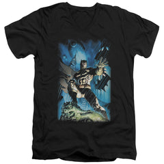 Batman Comics Stormy Dark Knight Men's 30/1 Cotton Slim V-Neck T-Shirt