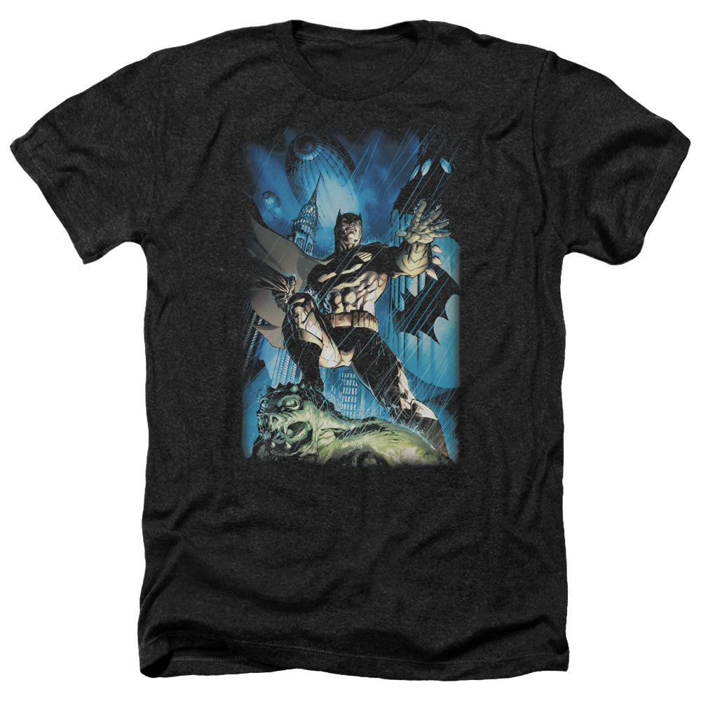 Batman Comics Stormy Dark Knight Men's 30/1 Heather 60 40 Poly Short-Sleeve T-Shirt