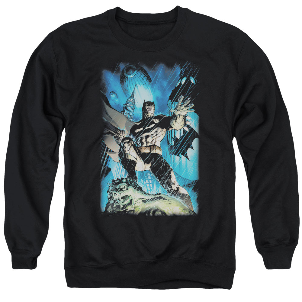 Batman Comics Stormy Dark Knight Men's Crewneck 50 50 Poly Long-Sleeve T-Shirt