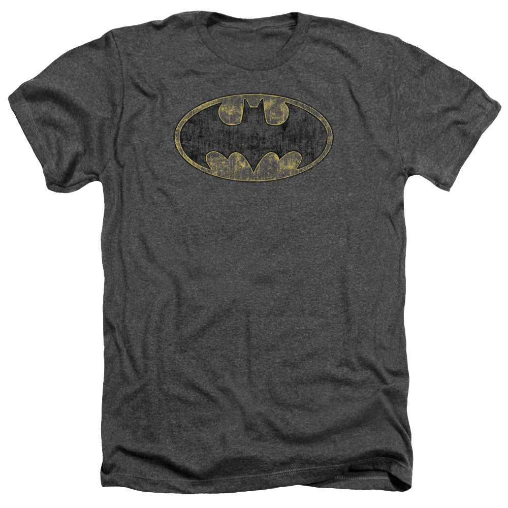 Batman Comics Tattered Logo Men's 30/1 Heather 60 40 Poly Short-Sleeve T-Shirt