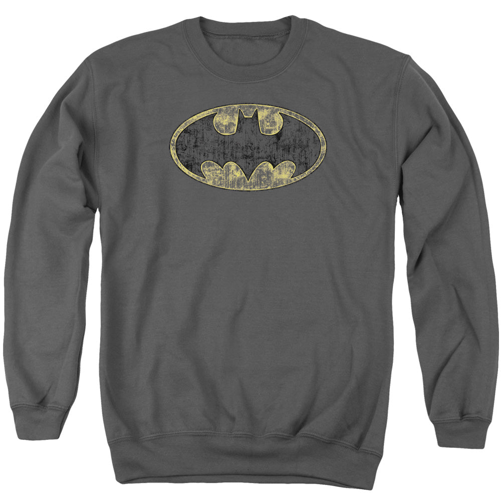 Batman Comics Tattered Logo Men's Crewneck 50 50 Poly Long-Sleeve T-Shirt