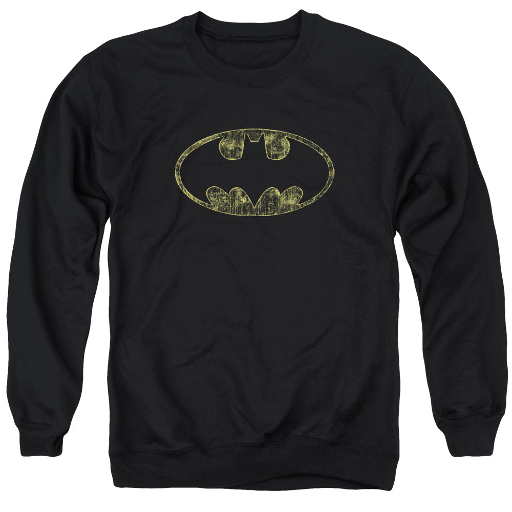 Batman Comics Tattered Logo Men's Crewneck 50 50 Poly Long-Sleeve T-Shirt