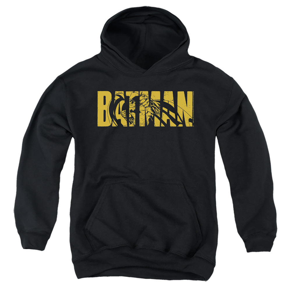 Batman Comics Text On Black Youth Cotton Poly Pull-Over Hoodie