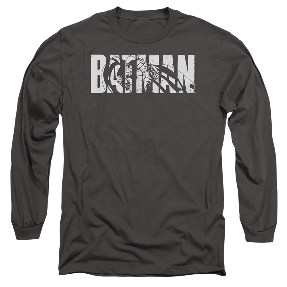 Batman Comics Text On Gray Men's 18/1 Cotton Long-Sleeve T-Shirt